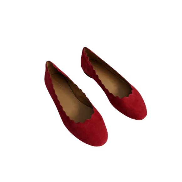 J. Crew Factory Dark Poppy Suede Scalloped Flats 5 - Picture 2 of 10